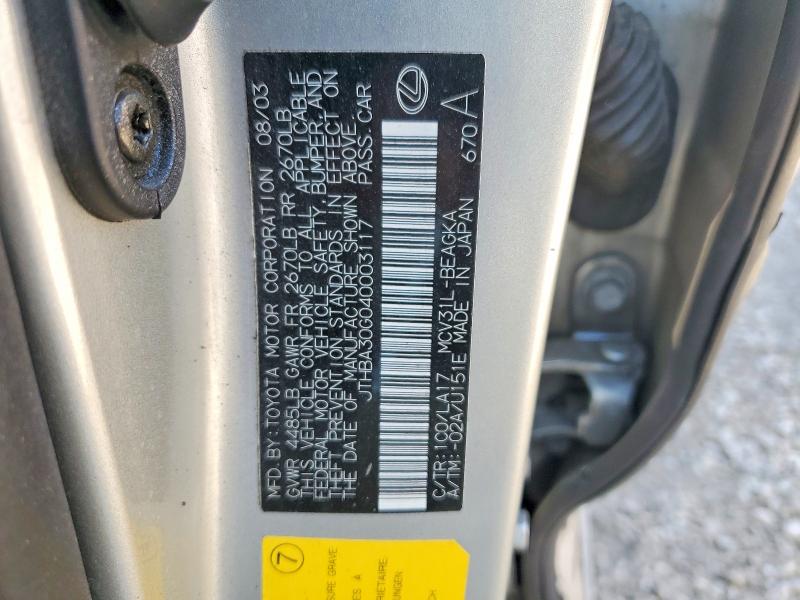 Продаж на аукціоні авто 2004 Lexus Es, vin: JTHBA30G040003117, номер лоту: 50746016
