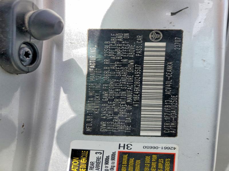 Aukcja sprzedaży 2008 Toyota Camry, vin: 4T1BE46K28U249507, numer aukcji: 51655816