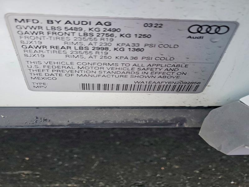 Aukcja sprzedaży 2022 Audi Q5, vin: WA1EAAFY6N2092856, numer aukcji: 48419576