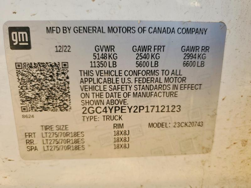 Продаж на аукціоні авто 2023 Chevrolet Silverado, vin: 2GC4YPEY2P1712123, номер лоту: 52207576