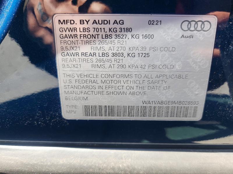 Aukcja sprzedaży 2021 Audi E-tron, vin: WA1VABGE9MB028593, numer aukcji: 50126086