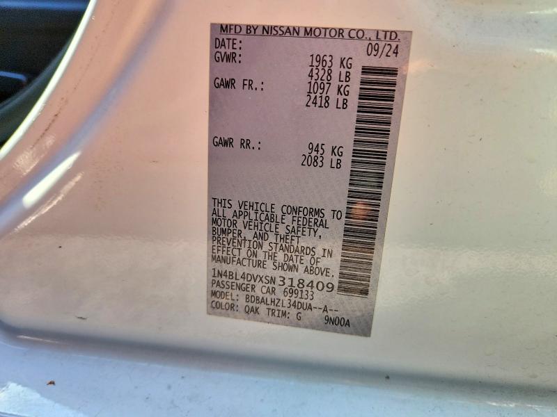 Продаж на аукціоні авто 2025 Nissan Altima, vin: 1N4BL4DVXSN318409, номер лоту: 47293676