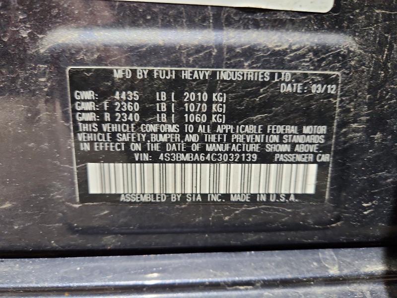50785336 :رقم المزاد ، 4S3BMBA64C3032139 vin ، 2012 Subaru Legacy مزاد بيع