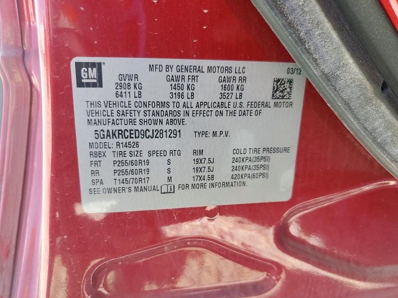Продаж на аукціоні авто 2012 Buick Enclave, vin: 5GAKRCED9CJ281291, номер лоту: 47612896