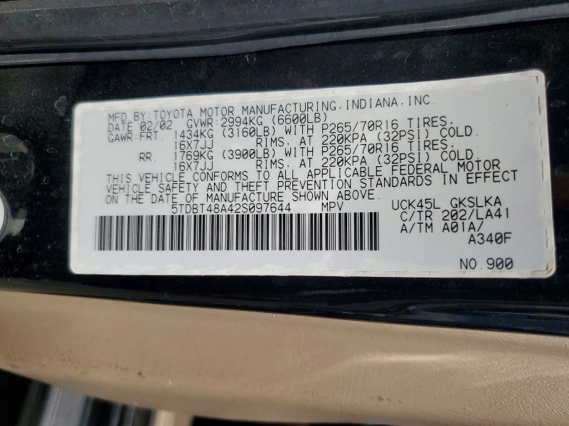 Продаж на аукціоні авто 2002 Toyota Sequoia, vin: 5TDBT48A42S097644, номер лоту: 51305766
