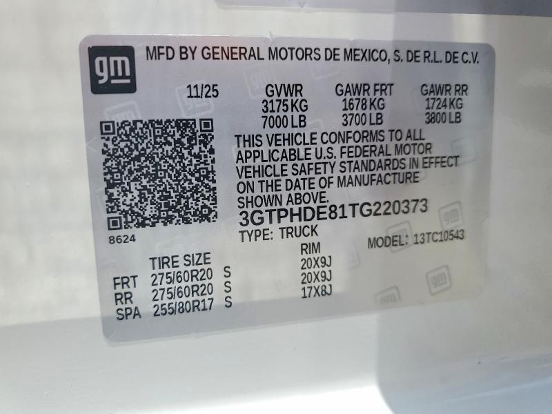 Продаж на аукціоні авто 2026 Gmc Sierra, vin: 3GTPHDE81TG220373, номер лоту: 51375706