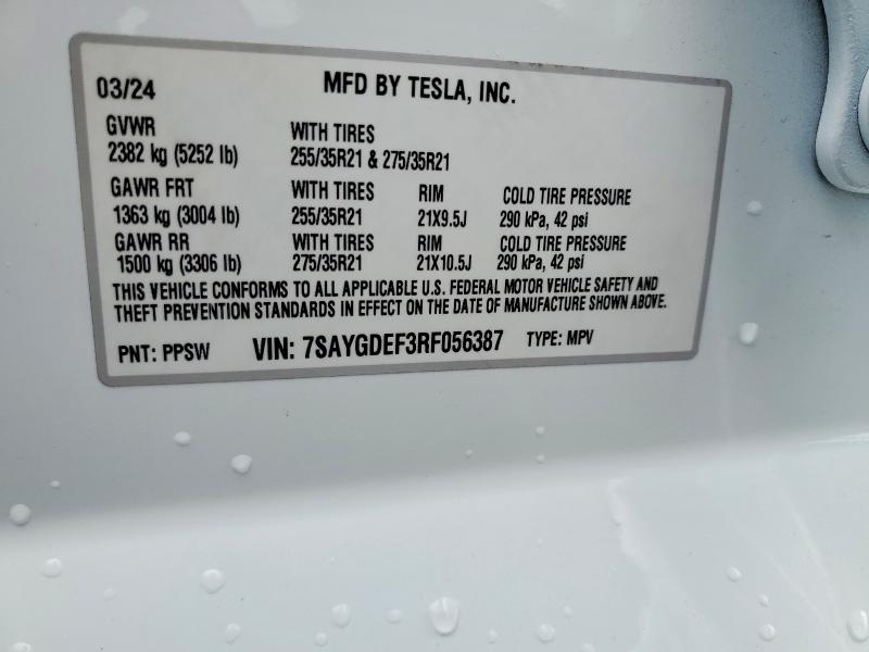 Продаж на аукціоні авто 2024 Tesla Model Y, vin: 7SAYGDEF3RF056387, номер лоту: 48290186