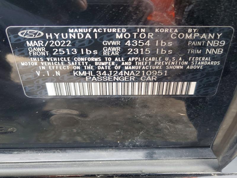 Aukcja sprzedaży 2022 Hyundai Sonata, vin: KMHL34J24NA210951, numer aukcji: 51490046