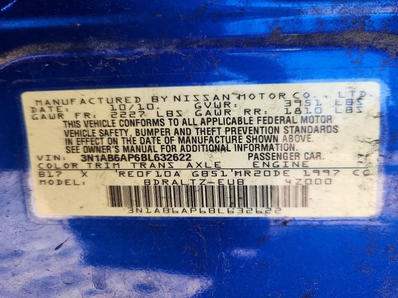 2011 Nissan Sentra მანქანა იყიდება აუქციონზე, vin: 3N1AB6AP6BL632622, აუქციონის ნომერი: 50952386
