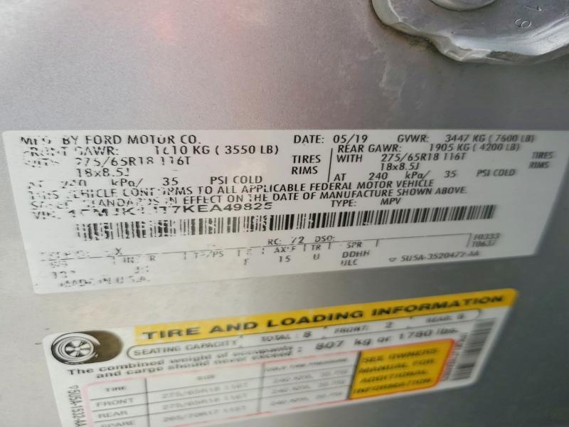 2019 Ford Expedition მანქანა იყიდება აუქციონზე, vin: 1FMJK1JT7KEA49825, აუქციონის ნომერი: 50963516