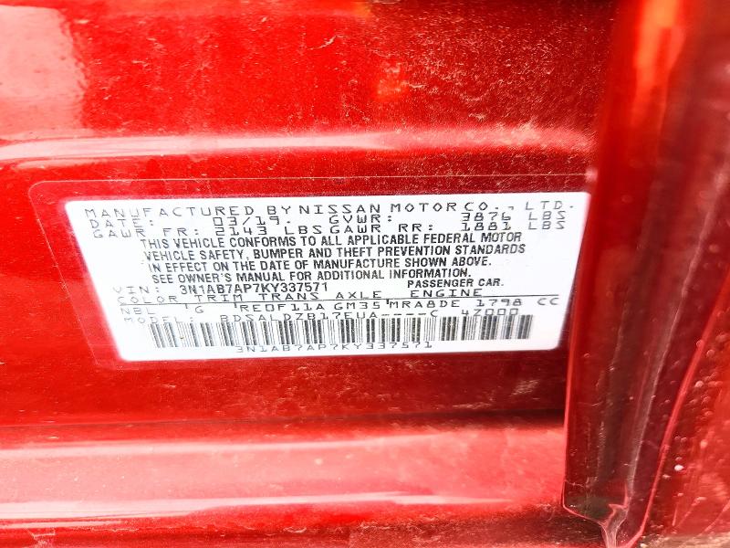 50452666 :رقم المزاد ، 3N1AB7AP7KY337571 vin ، 2019 Nissan Sentra مزاد بيع