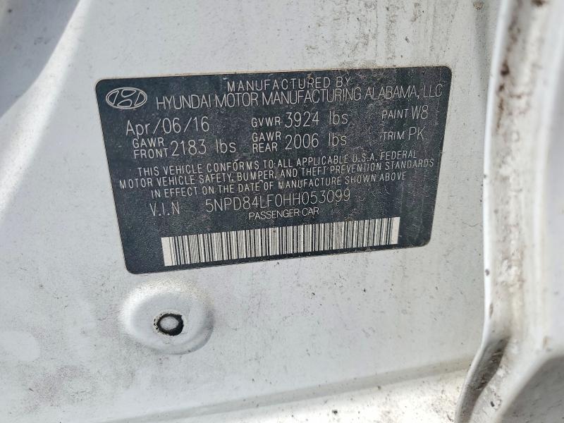 50314056 :رقم المزاد ، 5NPD84LF0HH053099 vin ، 2017 Hyundai Elantra مزاد بيع