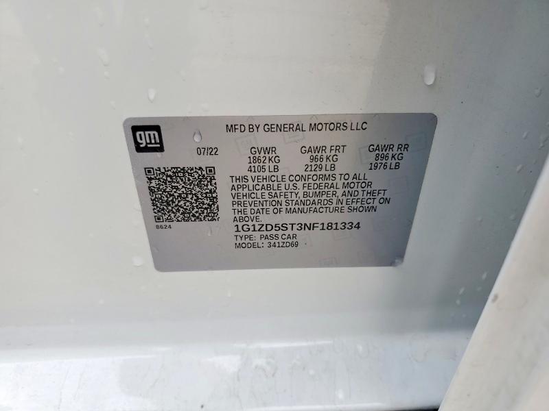 Aukcja sprzedaży 2022 Chevrolet Malibu, vin: 1G1ZD5ST3NF181334, numer aukcji: 50748606