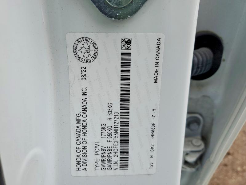 Aukcja sprzedaży 2022 Honda Civic, vin: 2HGFE2F55NH127213, numer aukcji: 48452706