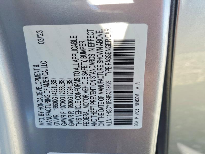 Продажа на аукционе авто 2023 Honda Accord, vin: 1HGCY1F34PA018729, номер лота: 49942256