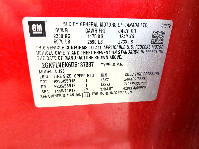 2013 Gmc Terrain მანქანა იყიდება აუქციონზე, vin: 2GKFLVEK6D6137387, აუქციონის ნომერი: 49915196