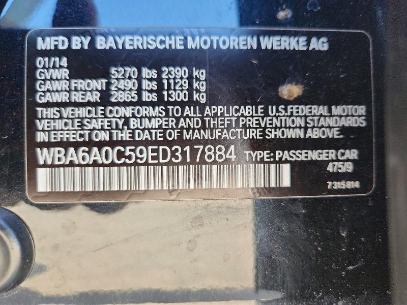 2014 Bmw 640 მანქანა იყიდება აუქციონზე, vin: WBA6A0C59ED317884, აუქციონის ნომერი: 50620326
