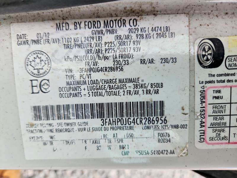 51369526 :رقم المزاد ، 3FAHP0JG4CR286956 vin ، 2012 Ford Fusion مزاد بيع