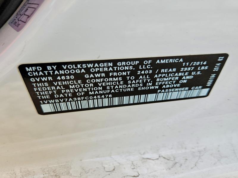 Продажа на аукционе авто 2015 Volkswagen Passat, vin: 1VWBV7A38FC045476, номер лота: 50278686