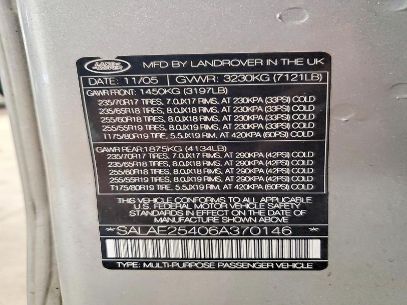 Aukcja sprzedaży 2006 Land Rover Lr3, vin: SALAE25406A370146, numer aukcji: 51643786