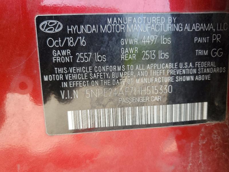 49679136 :رقم المزاد ، 5NPE24AF7HH515330 vin ، 2017 Hyundai Sonata مزاد بيع