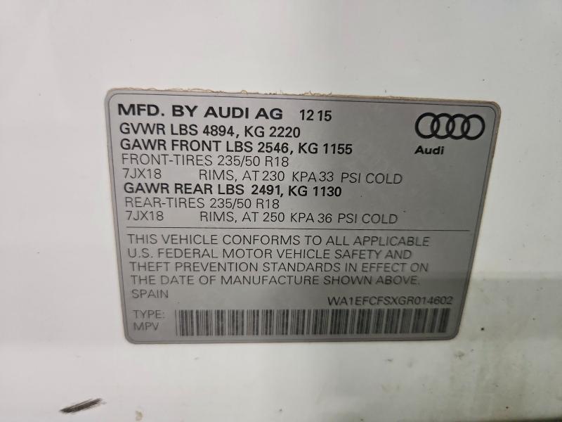 Aukcja sprzedaży 2016 Audi Q3, vin: WA1EFCFSXGR014602, numer aukcji: 51039796