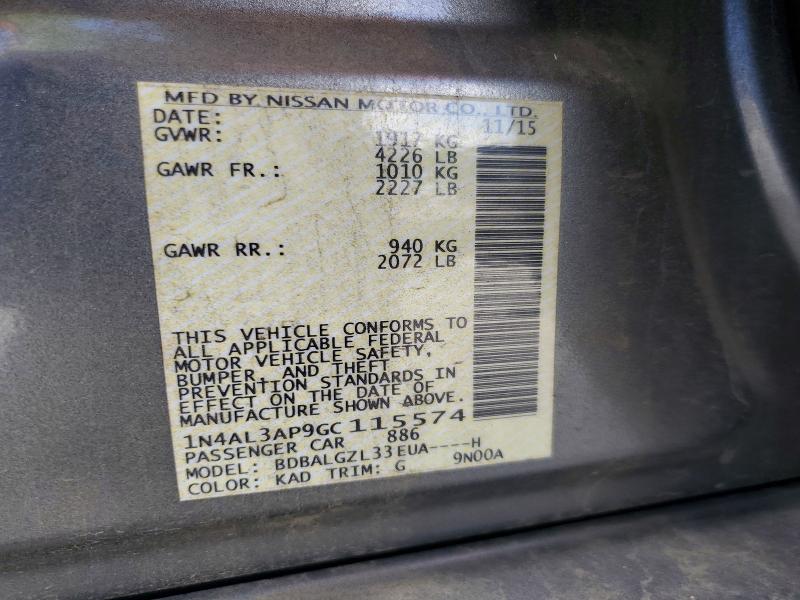 Aukcja sprzedaży 2016 Nissan Altima, vin: 1N4AL3AP9GC115574, numer aukcji: 50143346