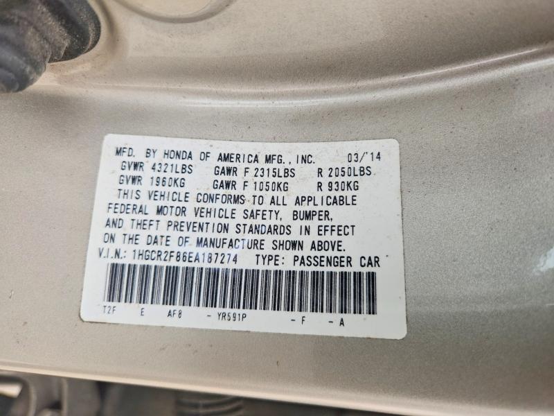 Продажа на аукционе авто 2014 Honda Accord, vin: 1HGCR2F86EA187274, номер лота: 51506236