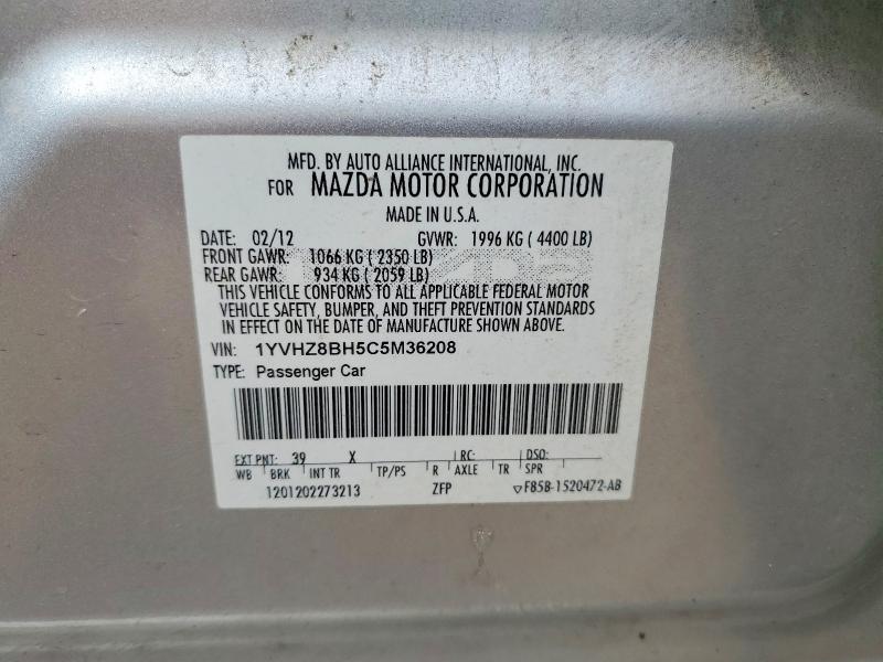 2012 Mazda 6 მანქანა იყიდება აუქციონზე, vin: 1YVHZ8BH5C5M36208, აუქციონის ნომერი: 50098426