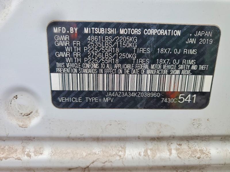 Aukcja sprzedaży 2019 Mitsubishi Outlander, vin: JA4AZ3A34KZ038960, numer aukcji: 50309926