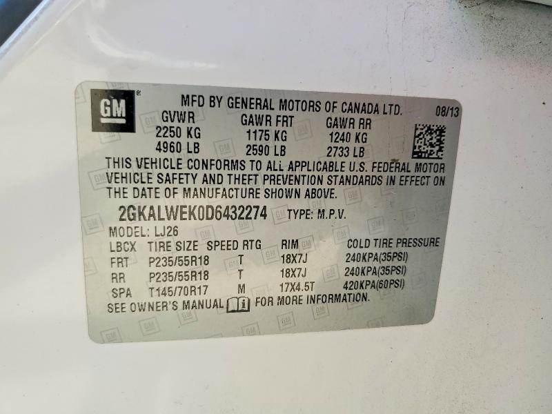 50744916 :رقم المزاد ، 2GKALWEK0D6432274 vin ، 2013 Gmc Terrain مزاد بيع