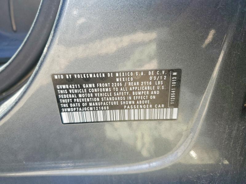 50476376 :رقم المزاد ، 3VWDP7AJ0CM121669 vin ، 2012 Volkswagen Jetta مزاد بيع