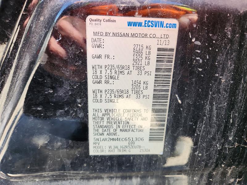 Aukcja sprzedaży 2014 Nissan Pathfinder, vin: 5N1AR2MN4EC651306, numer aukcji: 50567696