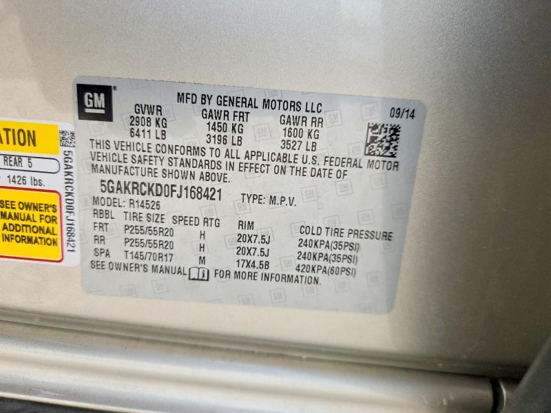2015 Buick Enclave მანქანა იყიდება აუქციონზე, vin: 5GAKRCKD0FJ168421, აუქციონის ნომერი: 51068746