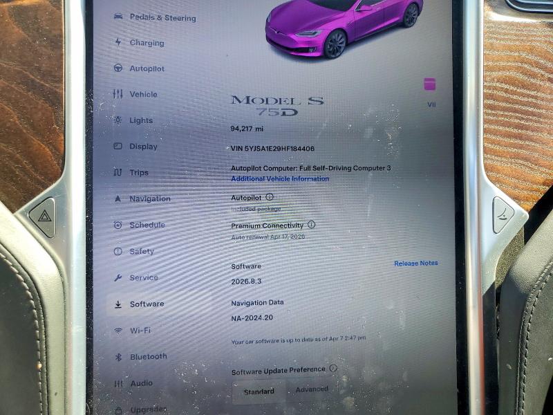 Auction sale of the 2017 Tesla Model S, vin: 5YJSA1E29HF184406, lot number: 49073966