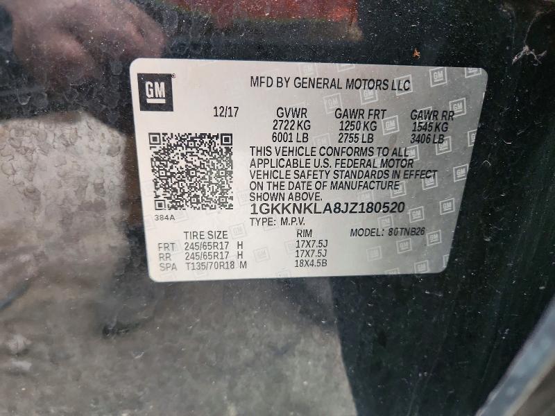 49327896 :رقم المزاد ، 1GKKNKLA8JZ180520 vin ، 2018 Gmc Acadia مزاد بيع