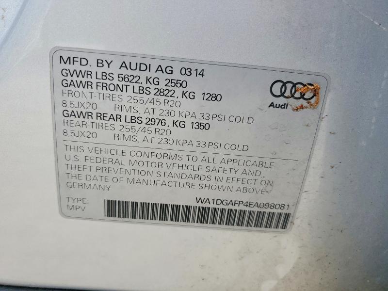 Aukcja sprzedaży 2014 Audi Q5, vin: WA1DGAFP4EA098081, numer aukcji: 50075356