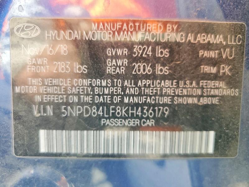 51832916 :رقم المزاد ، 5NPD84LF8KH436179 vin ، 2019 Hyundai Elantra مزاد بيع