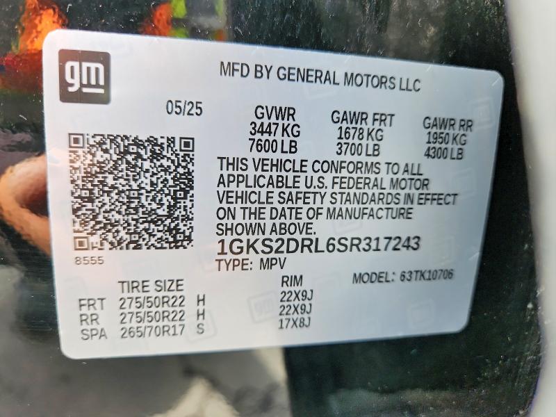 2025 Gmc Yukon მანქანა იყიდება აუქციონზე, vin: 1GKS2DRL6SR317243, აუქციონის ნომერი: 50196926