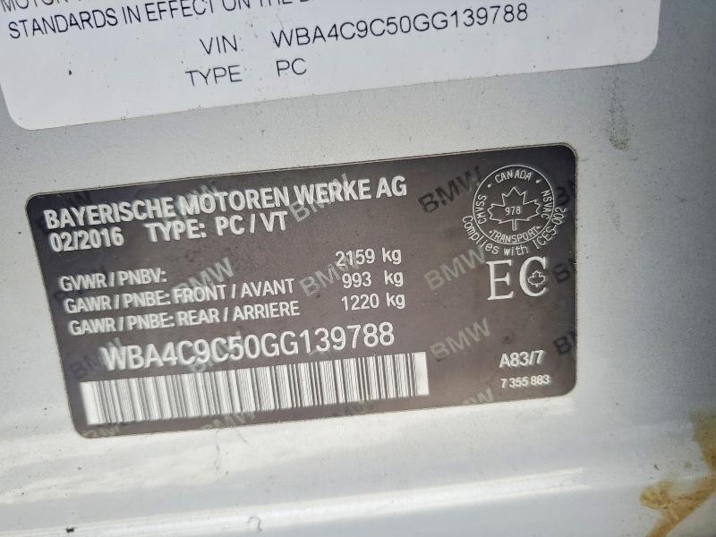 50642566 :رقم المزاد ، WBA4C9C50GG139788 vin ، 2016 Bmw 428 مزاد بيع