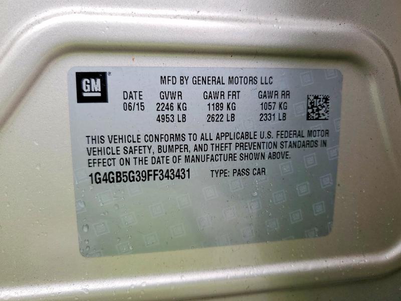 2015 Buick Lacrosse მანქანა იყიდება აუქციონზე, vin: 1G4GB5G39FF343431, აუქციონის ნომერი: 46687346