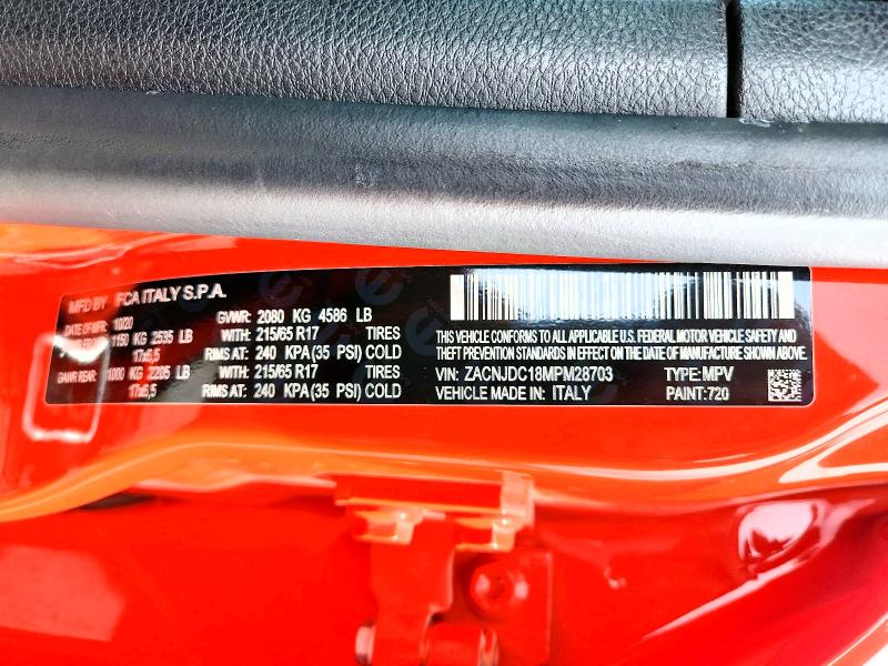 50628636 :رقم المزاد ، ZACNJDC18MPM28703 vin ، 2021 Jeep Renegade مزاد بيع