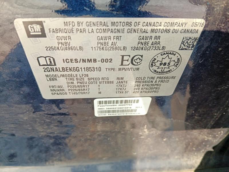 2016 Chevrolet Equinox მანქანა იყიდება აუქციონზე, vin: 2GNALBEK6G1185310, აუქციონის ნომერი: 78226655