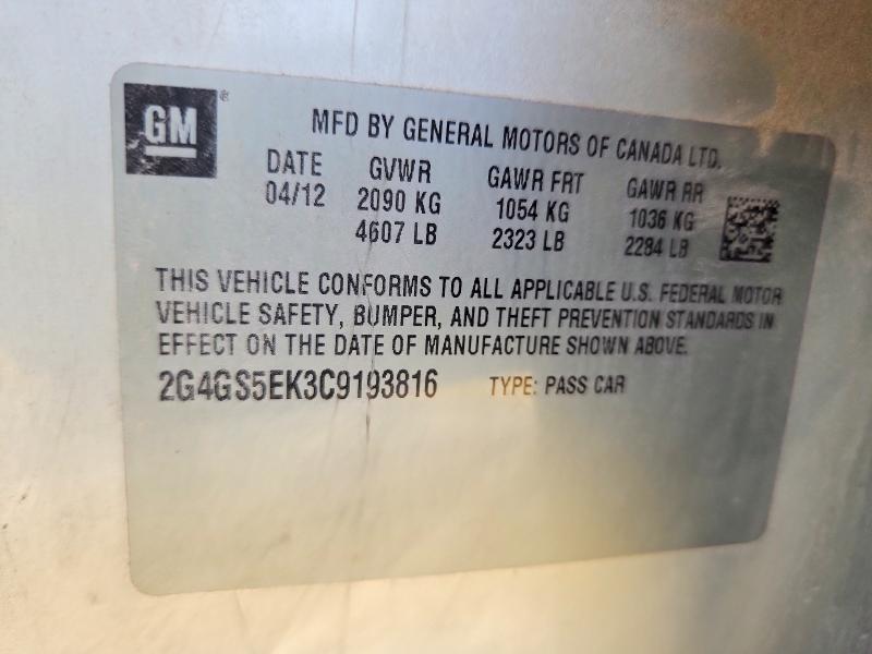 Продажа на аукционе авто 2012 Buick Regal, vin: 2G4GS5EK3C9193816, номер лота: 48612316