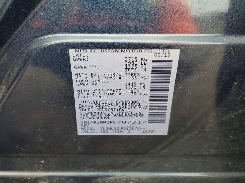 51829796 :رقم المزاد ، 5N1AR2MM0FC707217 vin ، 2015 Nissan Pathfinder مزاد بيع