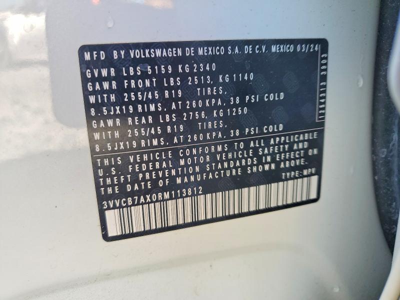 2024 Volkswagen Tiguan მანქანა იყიდება აუქციონზე, vin: 3VVCB7AX0RM113812, აუქციონის ნომერი: 48981186