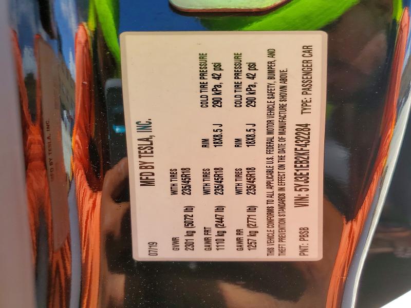 49762906 :رقم المزاد ، 5YJ3E1EB2KF432284 vin ، 2019 Tesla Model 3 مزاد بيع