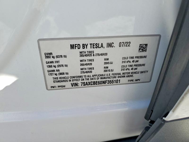 Продаж на аукціоні авто 2022 Tesla Model X, vin: 7SAXCBE60NF355101, номер лоту: 51558836