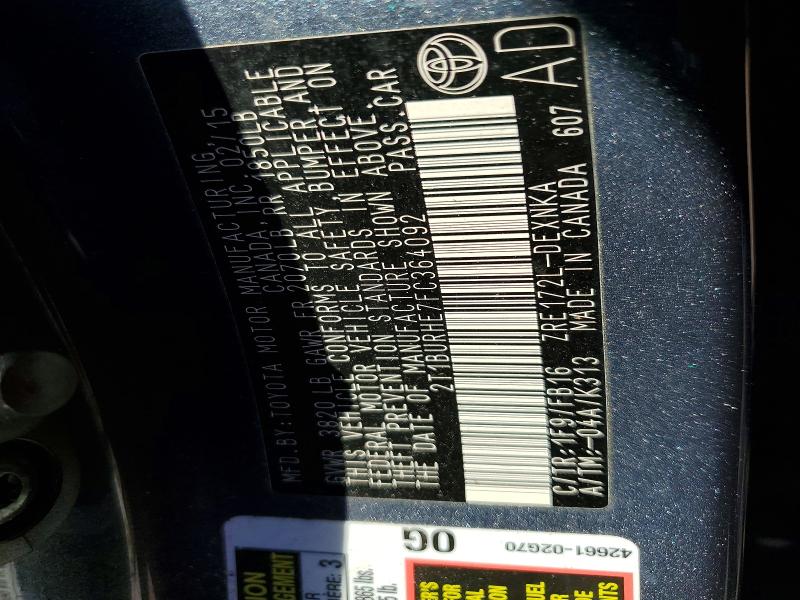 2015 Toyota Corolla მანქანა იყიდება აუქციონზე, vin: 2T1BURHE7FC364092, აუქციონის ნომერი: 50717096