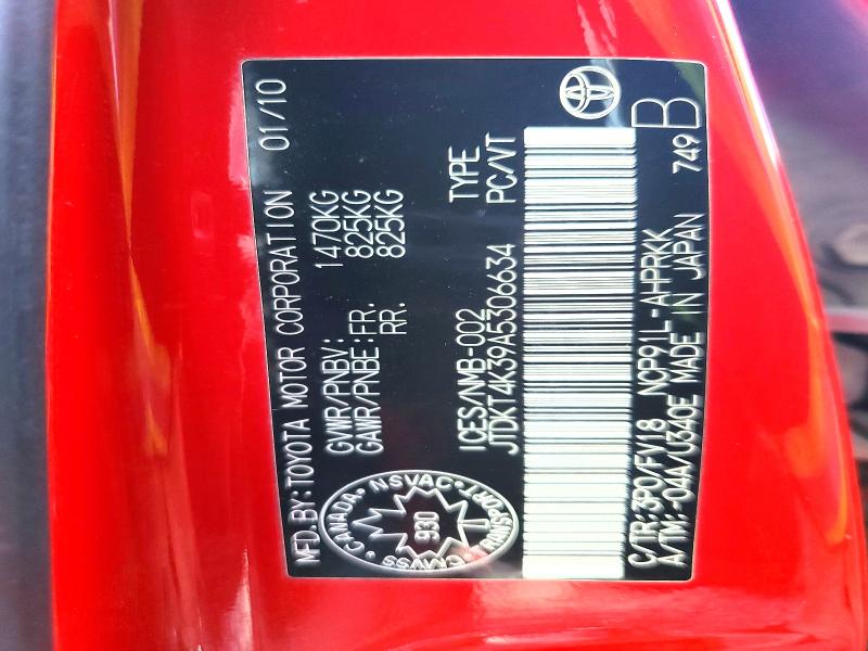 Aukcja sprzedaży 2010 Toyota Yaris, vin: JTDKT4K39A5306634, numer aukcji: 49292536